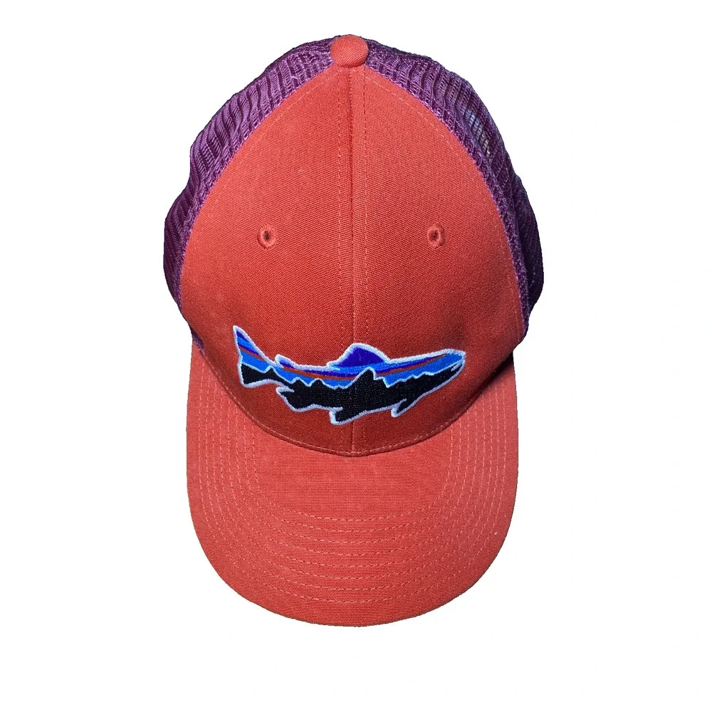 Patagonia Trout Patch Trucker Hat Orange Burgandy Mesh Snapback Cap